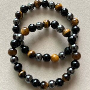 Black obsidian-hematite-Tigers eye 8 mm stretch bracelets (buyer gets 2)